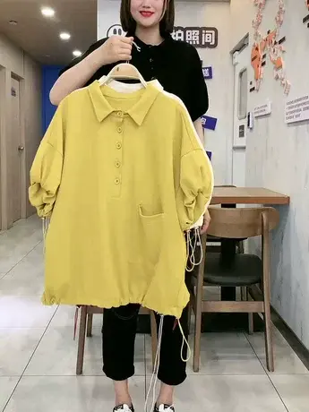 2023夏季新款潮流短袖上衣遮肚子显瘦百搭洋气薄款衬衫t恤polo衫商品大图