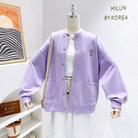 韩国东大门2023春秋外套甜美ins奶糥刺绣兔子开衫上衣大码遮肉女商品大图