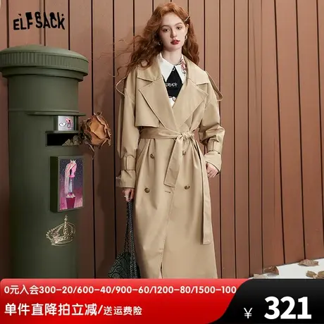 妖精的口袋长款风衣外套女2024春秋新款美拉德复古设计感休闲大衣图片