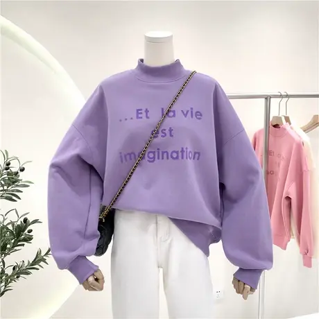 卫衣女2020秋冬新款韩版ins潮半高领宽松加绒加厚百搭外套上衣服商品大图