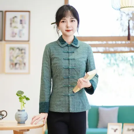 筠雅年轻版冬装新款唐装上衣女装中国风复古保暖茶服外套 23J721商品大图
