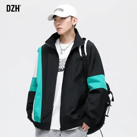 男士拼接教练夹克外套男春秋潮牌宽松男装2023年新款立领运动上衣商品大图