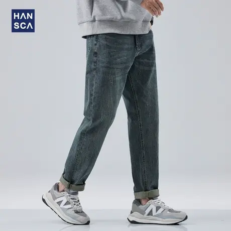 hansca直筒丹宁牛仔裤男2025春夏季新款猫须复古水洗休闲宽松长裤商品大图
