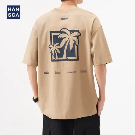 hansca 美式肌理感趣味印花短袖T恤男2025夏季220g刺绣休闲上衣潮商品大图