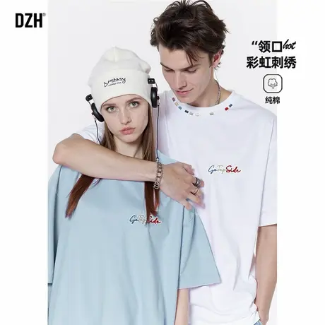 男士刺绣t恤男2025新款纯棉衣服情侣装男装美式短袖男款夏季体恤商品大图
