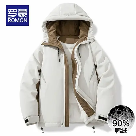 罗蒙羽绒服男士2025新款冬季户外加厚保暖白鸭绒连帽工装外套男款商品大图