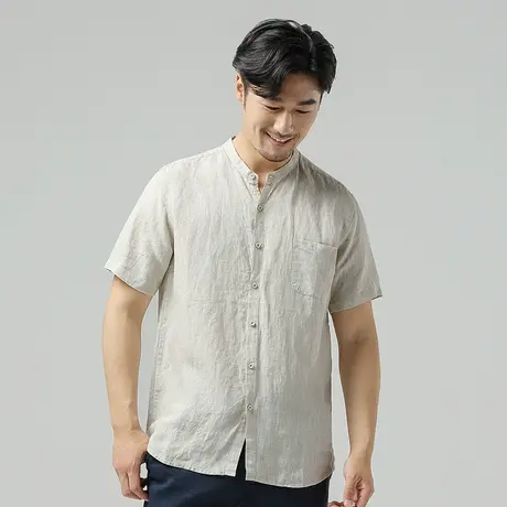 断码百搭夏季亚麻短袖衬衫男中式男士复古显瘦休闲衬衣宽松潮819图片