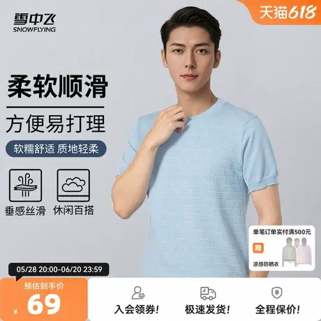 雪中飞2025夏新款柔软顺滑男士短袖T恤百搭圆领针织毛衣打底上衣图片