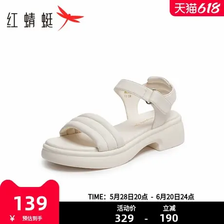 红蜻蜓厚底凉鞋女2025夏季新款一字带女鞋户外休闲运动沙滩鞋女款图片