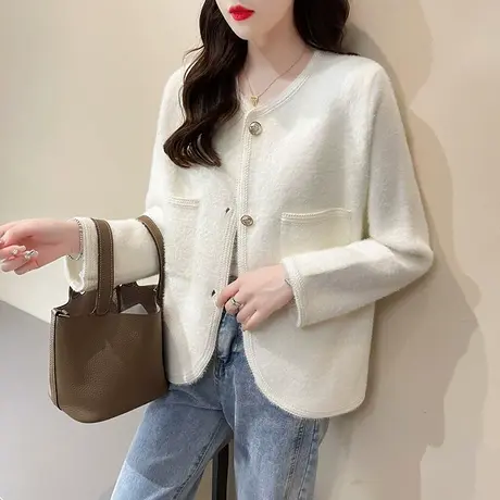 秋季女士水貂绒小香风短外套女上衣2023年新款洋气时尚开衫春秋款图片