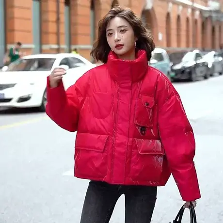 欧洲站短款羽绒棉服女2023年新款冬季亮面免洗小个子洋气外套棉衣图片