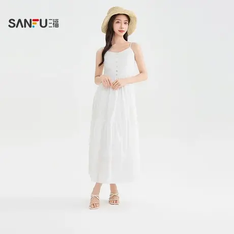 三福连衣裙2025夏季可调节吊带后背打揽设计裙子女装503622图片