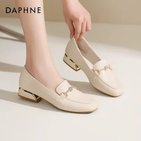 达芙妮真皮单鞋女2026新款春季厚底乐福鞋女通勤妈妈鞋平底小皮鞋图片