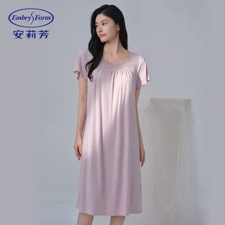 CJ安莉芳专柜新品夏季方领短袖宽松睡裙中裙女士舒适家居裙商品大图