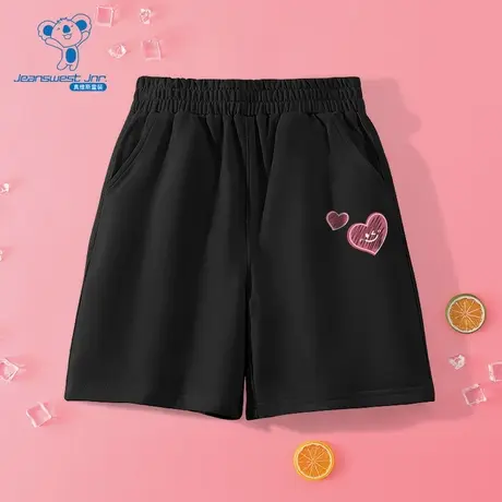 JU真维斯男女同款 2025秋季新款卡通爱心印花时尚百搭休闲款短裤商品大图