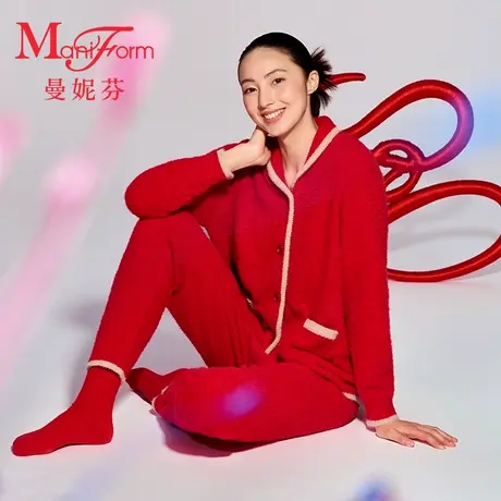 【灵蛇绳结】曼妮芬女士青果领开襟套装本命年红家居服20320718商品大图