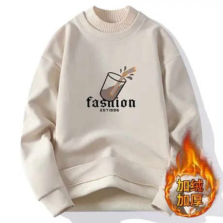 假两件卫衣男圆领秋冬款加绒加厚2023新款长袖上衣潮牌青少年外套商品大图