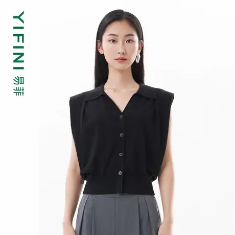 [专柜同款]Yifini/易菲垫肩毛衫马甲女夏装新款叠穿针织衫商品大图