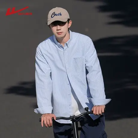回力cityboy条纹长袖衬衫男士春季日系宽松休闲男生格子衬衣外套商品大图