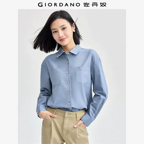 佐丹奴衬衫女装纯棉磨毛牛津纺双口袋梭织长袖衬衫 05344876图片
