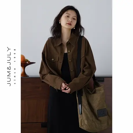 嘉茱莉秋季工装夹克外套女棕色小个子短款外套休闲上衣美拉德外套商品大图