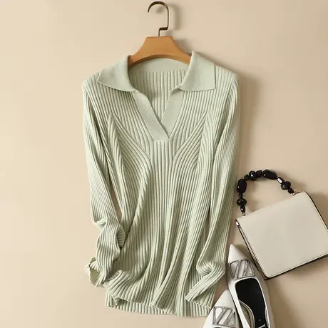 打底衫毛衣女秋季2023年新款方领内搭长袖上衣修身显瘦毛针织衫女商品大图