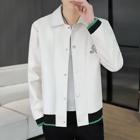 皮衣外套男士秋季翻领韩版潮牌男装夹克个性刺绣免洗上衣PU机车服图片