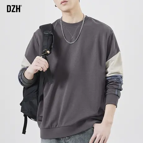 男士美式套头卫衣男圆领秋季2023年新款复古拼接外套宽松百搭上衣商品大图