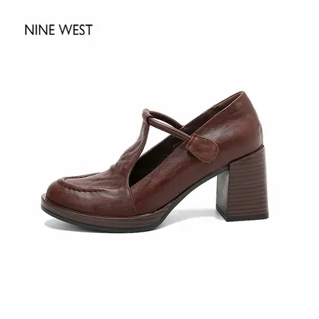 Nine West/玖熙2025新款复古真皮粗跟小皮鞋女英伦风不累脚单鞋女商品大图