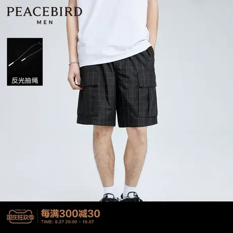 太平鸟男装 格子短裤男2023秋季新款工装潮流格纹五分中短裤男图片