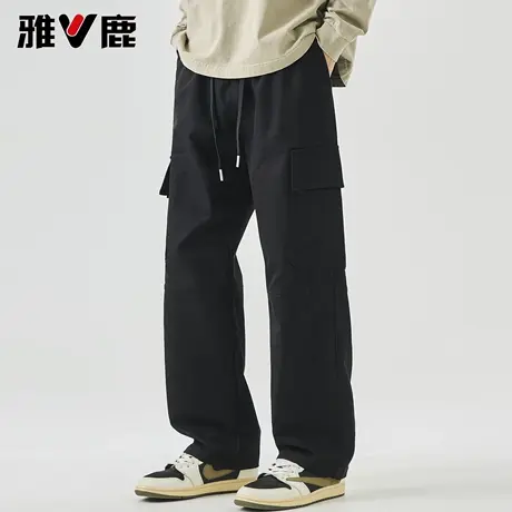 雅鹿休闲裤男 2026春秋新款时尚潮牌宽松大口袋休闲工装阔腿长裤商品大图