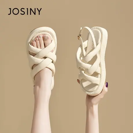 卓诗尼鞋子女2025新款爆款夏季厚底罗马编织凉鞋踩屎感百搭沙滩鞋图片