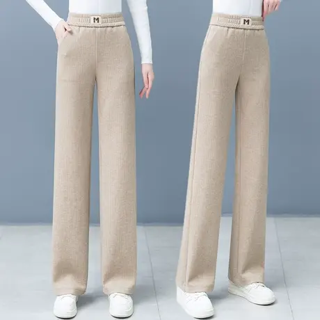 休闲窄版阔腿裤女秋季2023年新款高腰加厚条绒韩版宽松垂感拖地裤图片