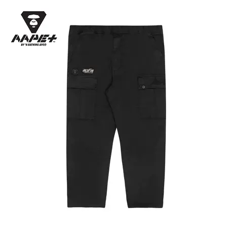 AAPE+运动男装春夏猿颜徽章字母刺绣工装口袋直筒长裤6832XXI图片