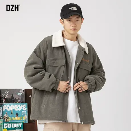 男生灯芯绒加绒外套男冬季加厚潮牌羊羔绒棉袄工装夹克男款褂子潮商品大图