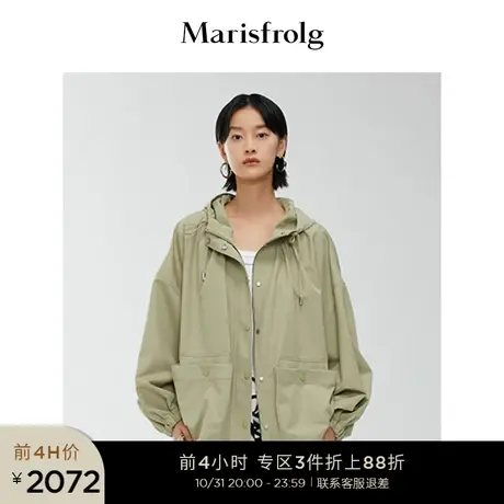 【运动休闲系列】玛丝菲尔风衣春季新款羊毛抽绳连帽休闲百搭外套商品大图