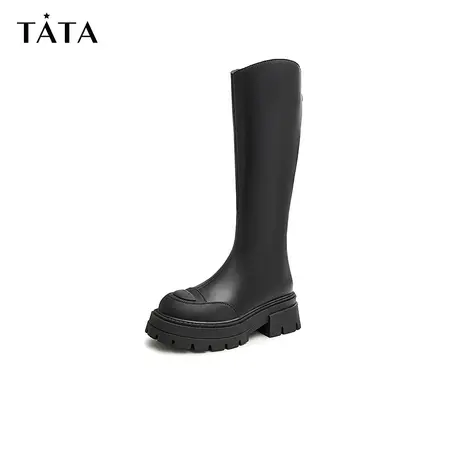 Tata他她高筒V口显瘦时装靴厚底粗跟女靴休闲长筒靴秋冬W7HA2DG2商品大图