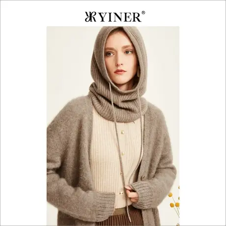 YINER音儿女装2023春季设计感100%纯羊绒V领针织衫开衫图片