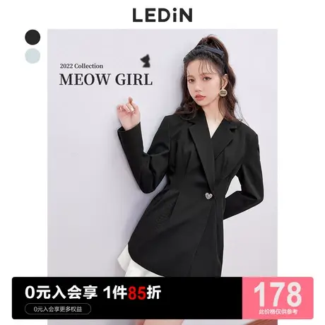 乐町简约收腰西装休闲秋季新款黑色西装外套女宽松设计感小众图片