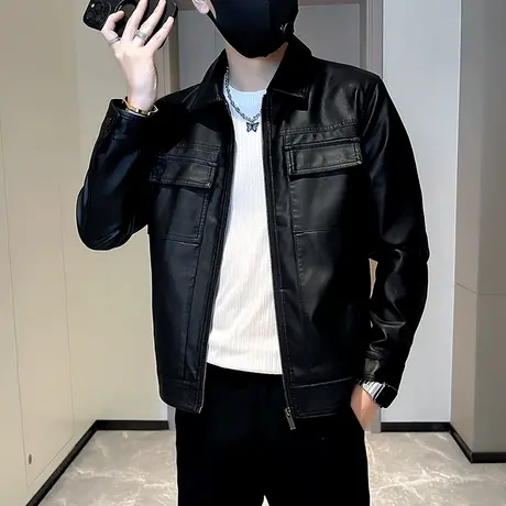 春秋季骑行皮衣2023新款韩版修身复古痞帅秋装机车外套皮夹克上衣图片