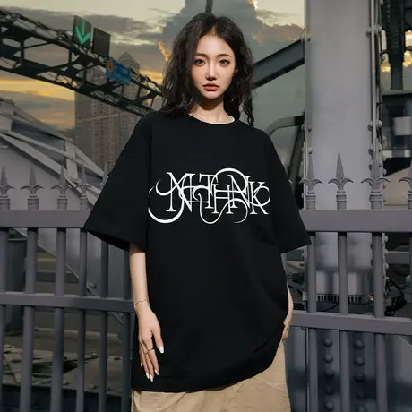 Nuthink美式潮牌ins字母短袖T恤男潮流高街大码宽松情侣半袖上衣商品大图