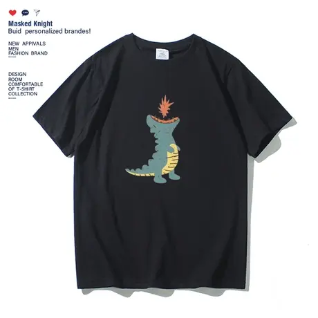 夏季日系潮牌喷火龙印花短袖t恤男学生半袖港风宽松原宿BF风体恤商品大图