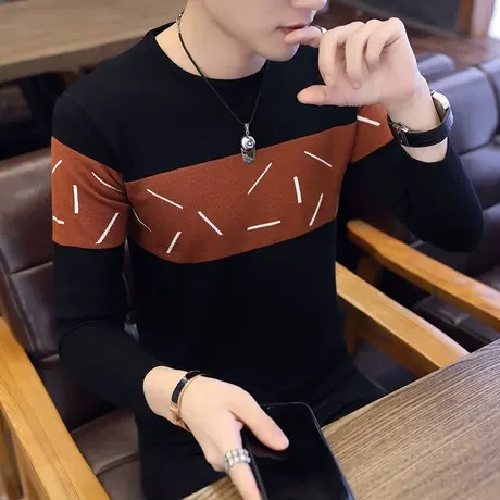 春秋季修身薄款男士针织衫韩版秋衣上衣服小衫长袖t恤男装潮卫衣商品大图