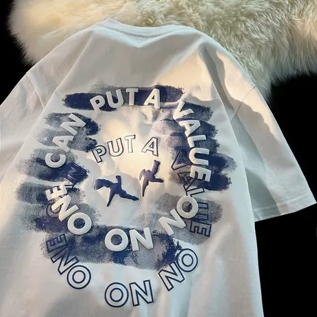 纯棉短袖t恤男夏季2024新款立体发泡印花情侣休闲半袖衫潮流体恤商品大图