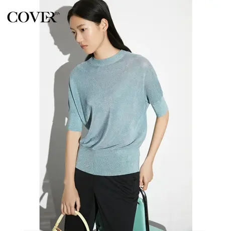 COVER夏季丝滑蝙蝠袖细闪冰丝针织衫商品大图