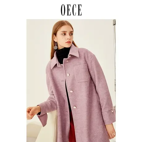 Oece秋冬装新款慵懒风衬衫式中长款帅气呢大衣外套图片