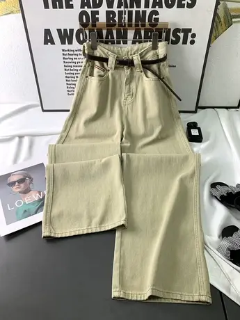 韩版浅色宽松阔腿裤女2023秋季新款显瘦百搭高腰直筒裤bf男友长裤商品大图