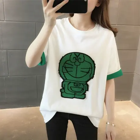 设计感小众短袖t恤女夏季韩版宽松百搭学生ins撞色假两件上衣服潮图片