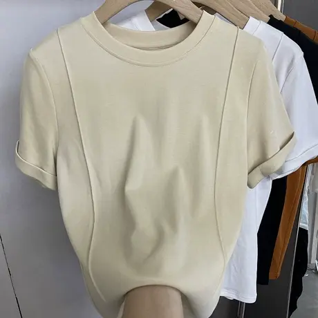设计感小众短袖T恤女夏天宽松百搭韩版打底衫洋气减龄纯棉上衣服商品大图