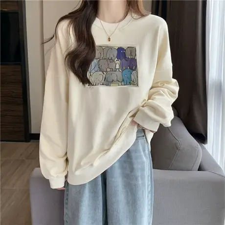 超火cec长袖加绒卫衣女宽松秋冬装百搭韩版加厚保暖圆领上衣外套图片